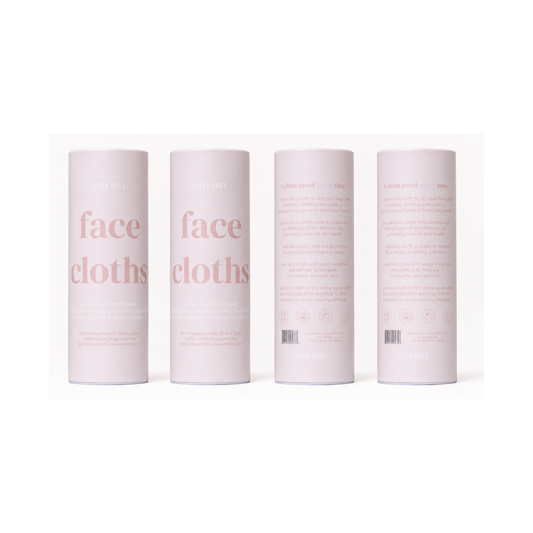 Four pink face cloths tubes, 120 single-use face towels