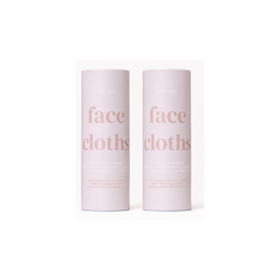 Two pink face cloths tubes, 60 single-use face towels