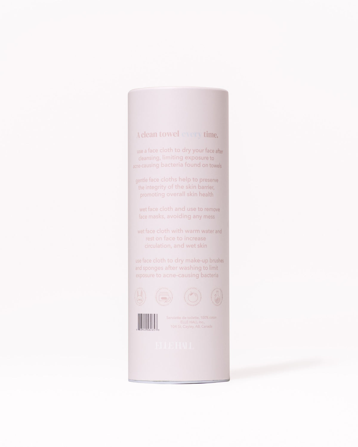 a tube of face cloths, back of pack, with how to use it
