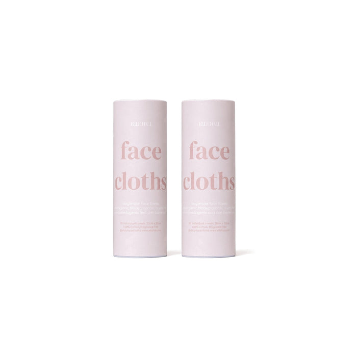 Two pink face cloths tubes, 30 single-use face towels in each