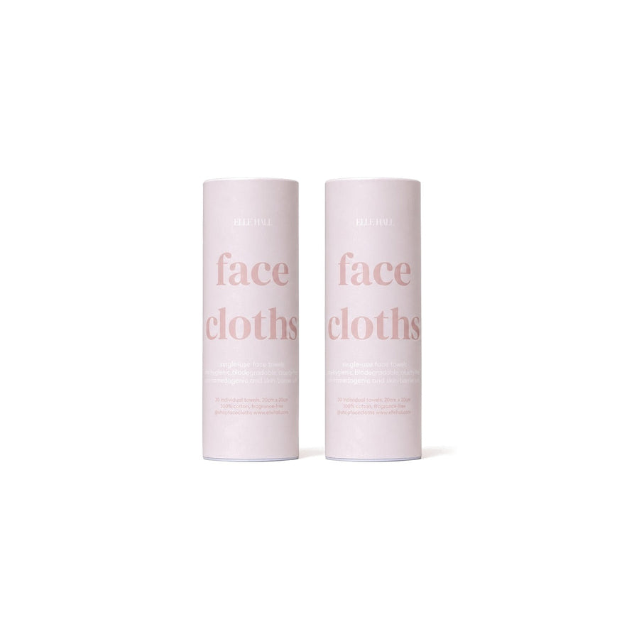 Two pink face cloths tubes, 30 single-use face towels in each
